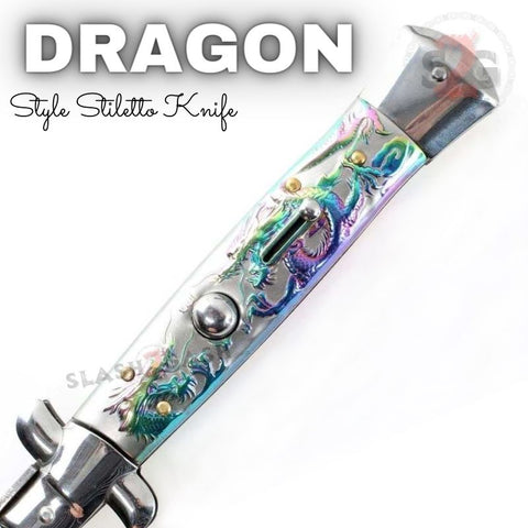 Dragon Switchblade Italian Stiletto Automatic Knife - Rainbow 3D