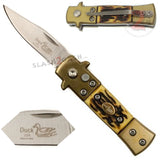 Mini Duck Stiletto Auto Knife California Legal Switchblade Automatic Knives - Simulated Stag Horn