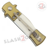 California Legal Automatic Knife Mini Bronze Stiletto Small Switchblade - White Acrylic