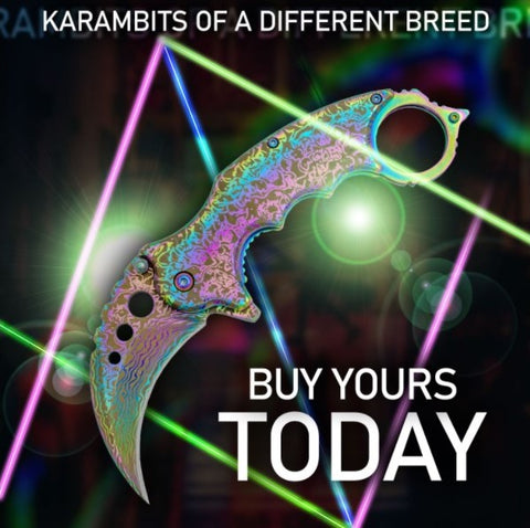 Rainbow Damascus Karambit Knife Spring Assisted Folder Etched Design with Holes and Ring