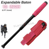 Expandable Pink Baton Metal Police Stick w/ Sheath - 16" Inch