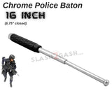 Chrome Baton Expandable Steel Police Stick Silver w/ Sheath - 16" Inch Self Defense Telescopic Baton