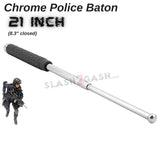 Chrome Baton Expandable Steel Police Stick Silver w/ Sheath - 21" Inch Self Defense Telescopic Baton