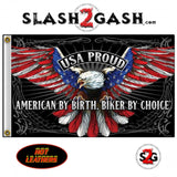 USA Proud Patriotic Eagle Flag 3 x 5 American By Birth, Biker By Choice Hot Leathers FGA1069