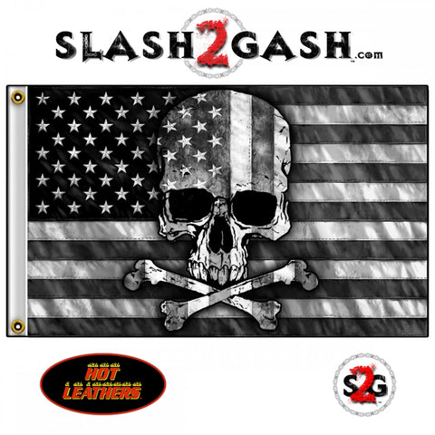 Gray Skull Flag 3 x 5 w/ Grey American Flag & Crossbones Hot Leathers FGA1073