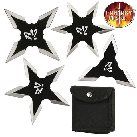 Throwing Star Set 3.25" Fantasy Master Shuriken 4 Pack w/ Ninja Symbol