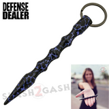 Wavy Kubotan Self Defense Stick Key chain Ninja Weapon - Blue Leopard Animal Print Pattern Kubaton Women Protection