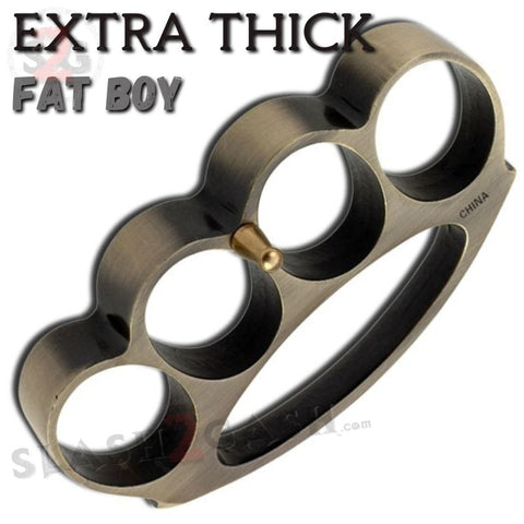 Antique Brass Knuckles Large Fat Boy Extra Wide Chubby Chunk Belt Buckle & Paperweight Big Hands