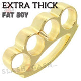 Gold Brass Knuckles Large Fat Boy Extra Wide Chubby Chunk Belt Buckle & Paperweight Big Hands