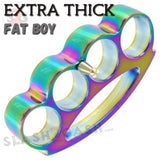 Titanium Rainbow Brass Knuckles Large Fat Boy Extra Wide Chubby Chunk Belt Buckle & Paperweight Big Hands