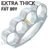 Silver Brass Knuckles Large Fat Boy Extra Wide Chubby Chunk Belt Buckle & Paperweight Chrome Big Hands