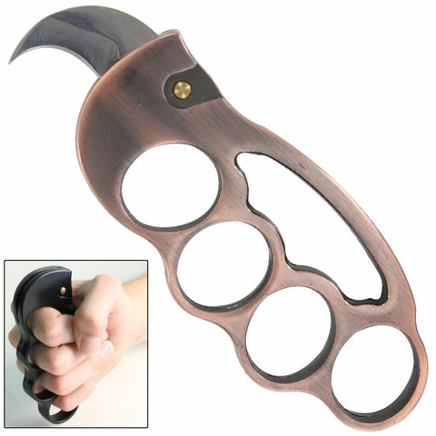 Fighter Knuckles with Automatic Karambit Knife Copper Paperweight