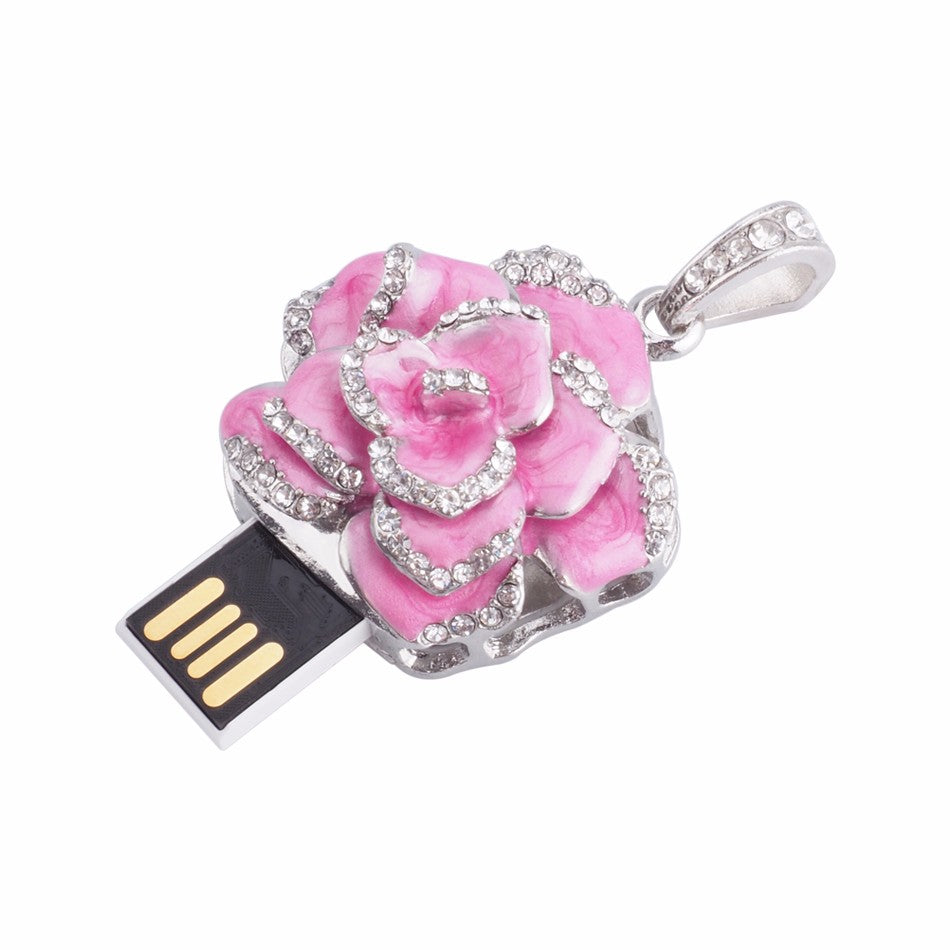 Rose Flashdrive Crystal Flower USB Flash Drive 2.0 Rose Necklace Charm 16 GB - 3 Color ...
