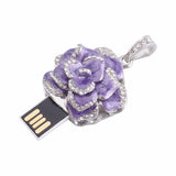 Crystal Flower USB Flash Drive 2.0 Rose Necklace Charm 16 GB - 3 Colors