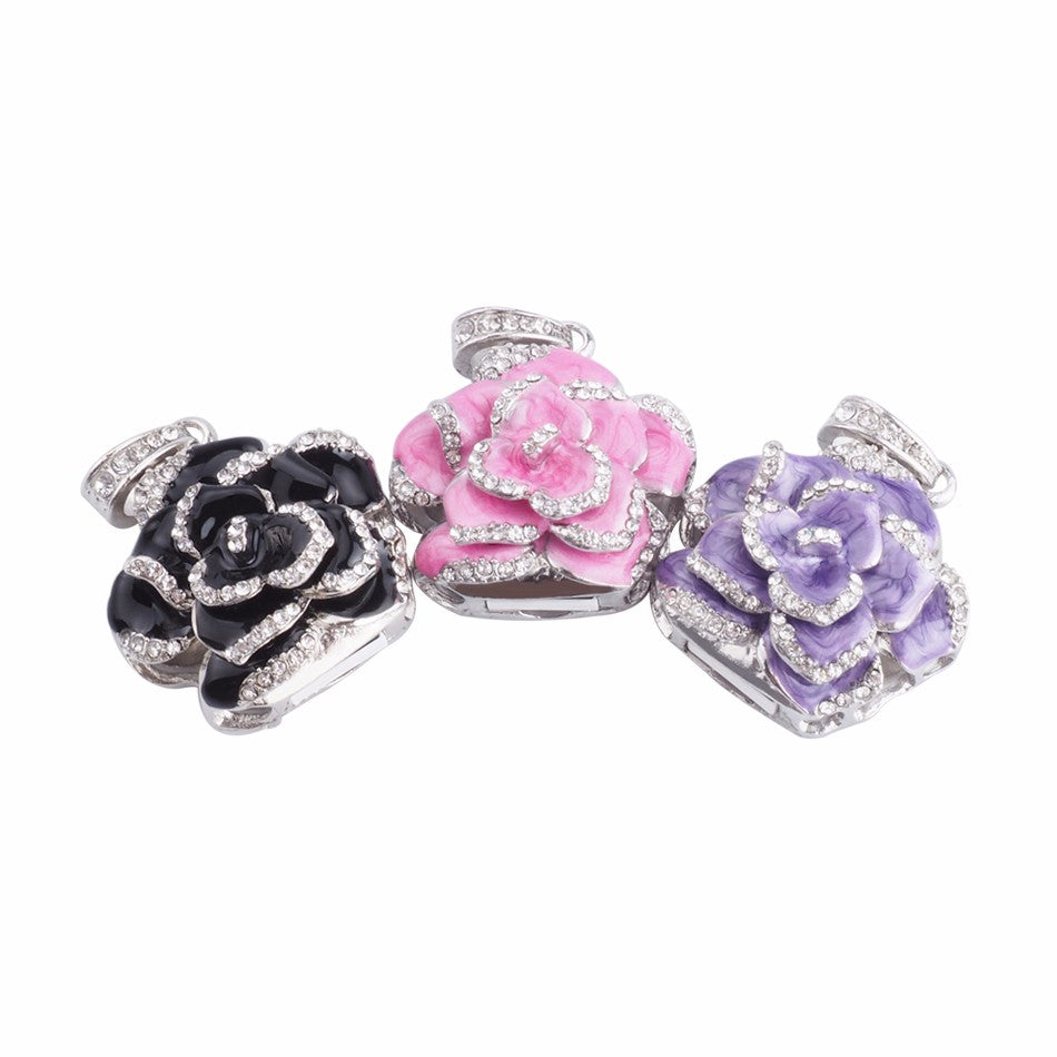 Crystal Flower USB Flash Drive 2.0 Rose Necklace Charm 16 GB - 3