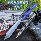 FrankenREP Butterfly Knife TITANIUM Balisong Black Purple G10 - (clone) Replicant Tanto Blade Silver Liners BK PP STITCHED