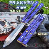 FrankenREP Butterfly Knife TITANIUM Balisong Purple G10 - (clone) Replicant Alt Blade Gold Liners PP STITCHED