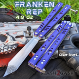 FrankenREP Butterfly Knife TITANIUM Balisong Purple G10 - (clone) Replicant Tanto Blade Gold Liners PP STITCHED