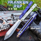 FrankenREP Butterfly Knife TITANIUM Balisong Purple White G10 - (clone) Replicant Alt Blade Silver Liners PP WH STITCHED