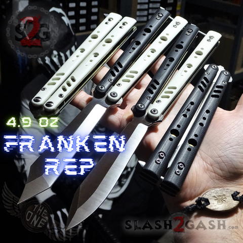 Franken REP Balisong TITANIUM Butterfly Knife Black White G10 - (clone) Replicant Baliplus The One STITCHED
