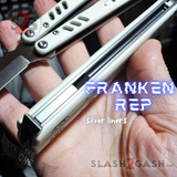 Franken REP Butterfly Knife TITANIUM Balisong White G10 - (clone) Replicant Silver Liners