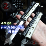 FrankenREP Butterfly Knife TITANIUM Balisong Black White G10 - (clone) Replicant Tanto Blade Gold Liners STITCHED
