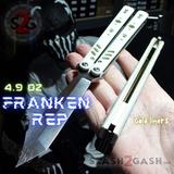FrankenREP Butterfly Knife TITANIUM Balisong White G10 - (clone) Replicant Tanto Blade Gold Liners