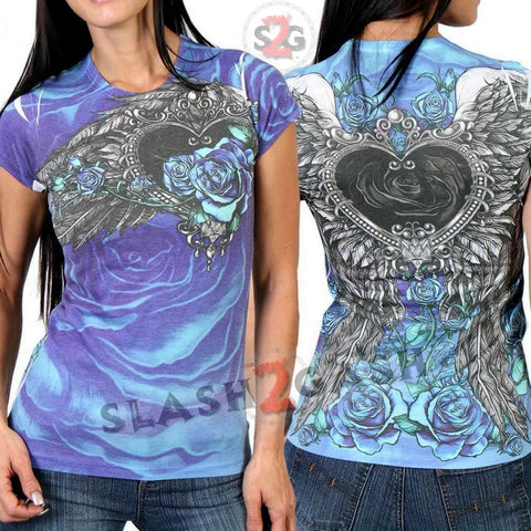 Hot Leathers Angel Roses Wings Allover Sublimation Ladies T-Shirt