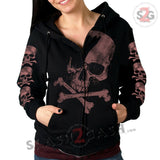 Hot Leathers Skull and Crossbones Jumbo Print Ladies Hooded Sweatshirt