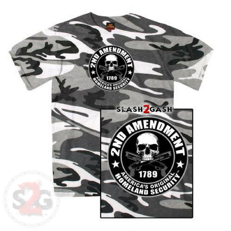 Hot Leathers 2nd Amendment Biker T-Shirt - 100% Cotton Double-Sided Print, Skull & Revolvers Design
