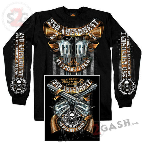 Hot Leathers Crossed Pistols Long Sleeve Shirt 2nd Amend. Support Crew