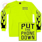 NEW! Hot Leathers Put The Phone Down Long Sleeve Biker Shirt Safety Green