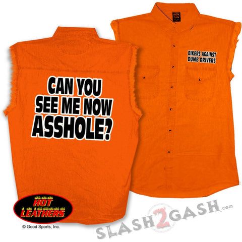Hot Leathers Can You See Me Now Sleeveless Denim Biker Safety Shirt