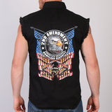 Hot Leathers New Down Flag Sleeveless Denim Button Up Biker Shirt