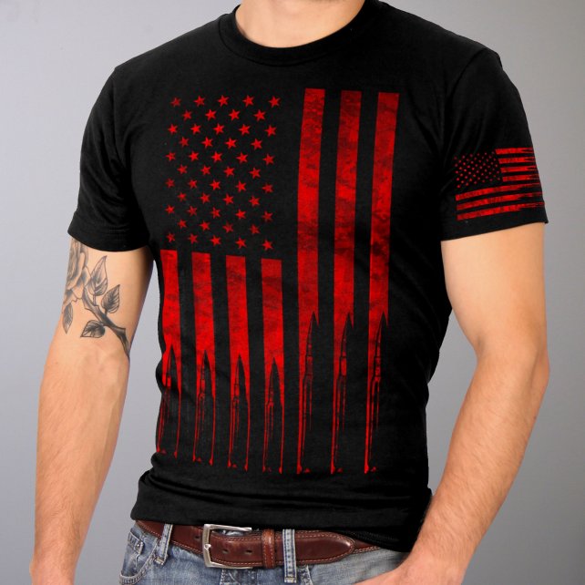 American Flag Bullets T-Shirt Red Sleeve Print Custom slash2gash ...