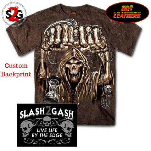 slash2gash S2G Hot Leathers Sand Washed Skull Fists JUMBO Print T-Shirt