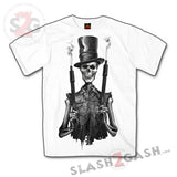 Slash2Gash Hot Leathers Stovepipe Smoking Shotguns Jumbo Print Skeleton Biker T-Shirt S2G Top Hat