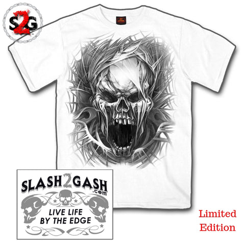 Slash2Gash S2G Hot Leathers Screaming Skull White Men’s T-Shirt Custom Backprint