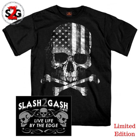 Flag Skull T-Shirt Crossbones Mens Short Sleeve American Flag slash2gash S2G