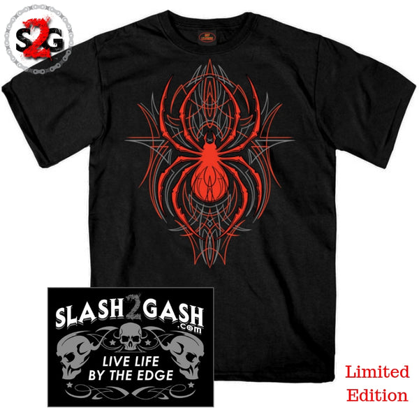 Hot Leathers Pinstripe Spider Short Sleeve T-Shirt Slash2Gash