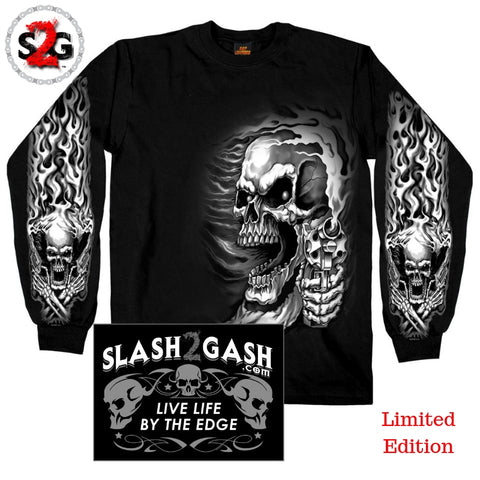 Slash2Gash Hot Leathers Assassin Double Sided Long Sleeve TShirt Skull & Guns Custom S2G