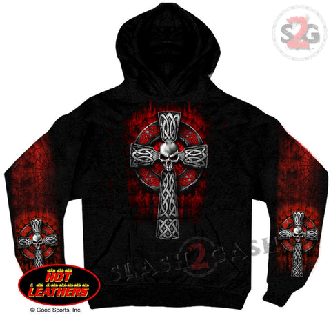 Hot Leathers Celtic Cross Hooded Sweatshirt Pull Over Hoodie Red Tribal Design
