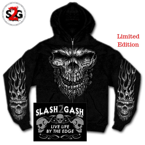 Slash2Gash S2G Hot Leathers Shredder Skull Hooded Sweatshirt Custom