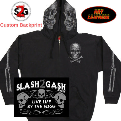 S2G Slash2gash Hot Leathers Jolly Roger Skull Hoodie Custom slash2gash Backprint