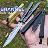 Tachyon 3 Balisong Clone Butterfly Knife Channel w/ Adjustable Spring Latch Mirror Chrome Blade