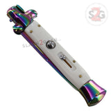 10" Grande Godfather Stiletto Automatic Knife Classic Switchblade - Rainbow White
