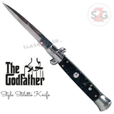 The Godfather Italian Stiletto Automatic Knife Classic Mafia Switchblade - Black Marble Acrylic Pearl