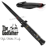 Stiletto Switchblade Knife Automatic Classic Italian Style Godfather Knives - Marble Black Pearl Handle (BEST Spring)