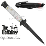 Stiletto Switchblade Knife Automatic Classic Italian Style Godfather Knives - Black Marble White Pearl Handle (BEST Spring)