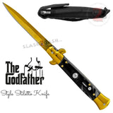 Stiletto Switchblade Knife Automatic Classic Italian Style Godfather Knives - Gold Marble Black Pearl Handle (BEST Spring)